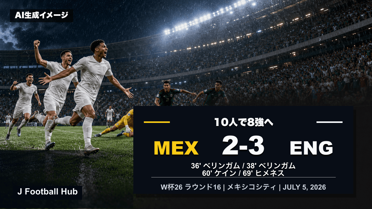 イングランドがメキシコに3-2で勝利したW杯26ラウンド16の試合レビュー用サムネイル